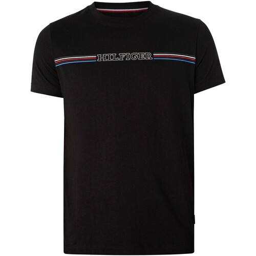 Abbigliamento Uomo T-shirt maniche corte Tommy Hilfiger T-shirt a righe sottili sul petto Nero