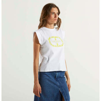 Twin Set t-shirt con oval-T bianca e lime Bianco