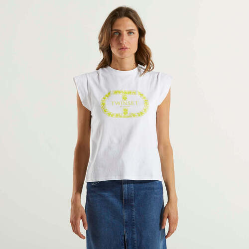 Abbigliamento Donna T-shirt maniche corte Twin Set t-shirt con oval-T bianca e lime Bianco