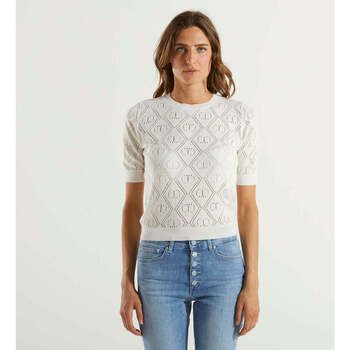 Abbigliamento Donna T-shirts a maniche lunghe Twin Set maglia traforata con oval-T panna Bianco