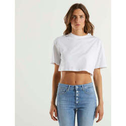 Abbigliamento Donna T-shirt maniche corte Dondup t-shirt crop bianca con applicazioni Bianco