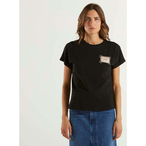 Abbigliamento Donna T-shirt maniche corte Twin Set t-shirt con etichetta logo e ricamo nera Nero