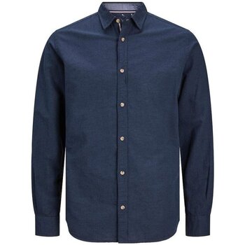 Abbigliamento Uomo Camicie maniche lunghe Jack & Jones Camicia Uomo Linen Detail Blu