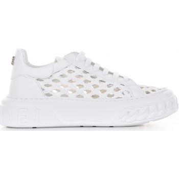 Scarpe Donna Sneakers Casadei Sneaker traforata in pelle con maxi logo Bianco