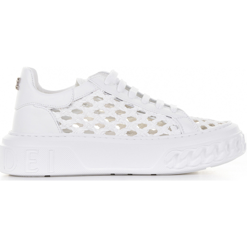 Scarpe Donna Sneakers Casadei Sneaker traforata in pelle con maxi logo Bianco