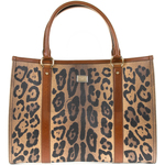 Shopping bag grande leopardata in pelle