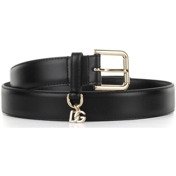 Accessori Donna Cinture D&G Cintura nera in pelle con mini logo Nero