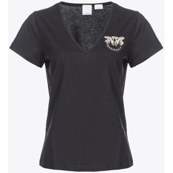 Abbigliamento Donna T-shirt maniche corte Pinko TURBATO T-SHIRT SCOLLO  V JERSEY LOGO BIRD Nero
