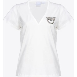 Abbigliamento Donna T-shirt maniche corte Pinko TURBATO T-SHIRT SCOLLO  V JERSEY LOGO BIRD Bianco