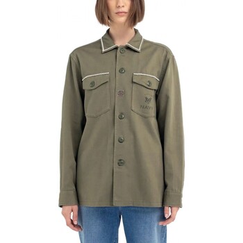 Abbigliamento Donna T-shirt & Polo Replay Overshirt Boy Fit Con Strass Verde