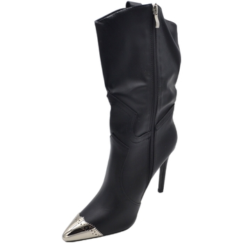 Scarpe Donna Tronchetti Malu Shoes Tronchetto stivaletto nero donna in ecopelle a punta tacco spil Nero