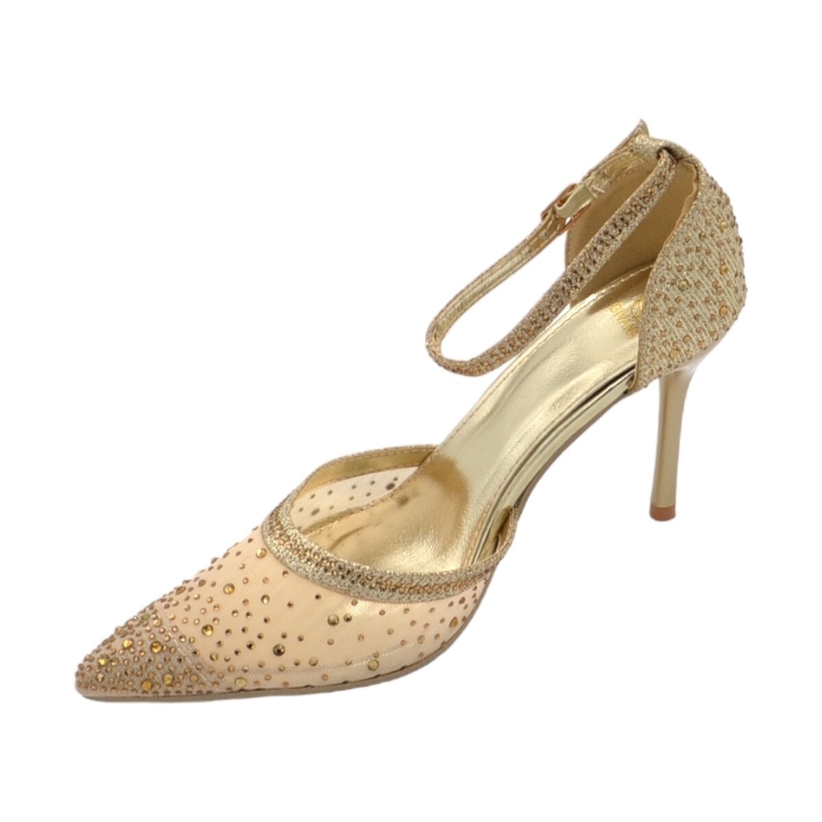 Scarpe Donna Décolleté Malu Shoes Scarpe decollete donna elegante punta tessuto oro gold traspare Oro