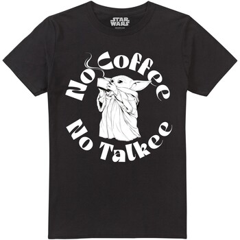 Abbigliamento Uomo T-shirts a maniche lunghe Star Wars Mandalorian No Coffee No Talkie Nero