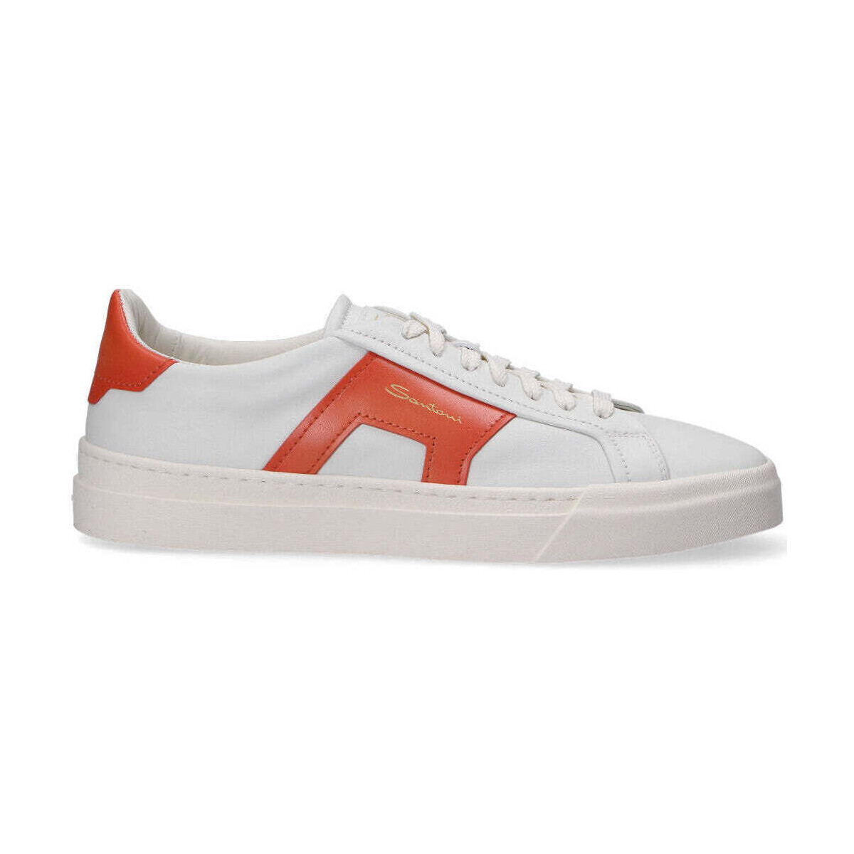 Scarpe Uomo Sneakers basse Santoni sneaker low top pelle bianca arancio Bianco
