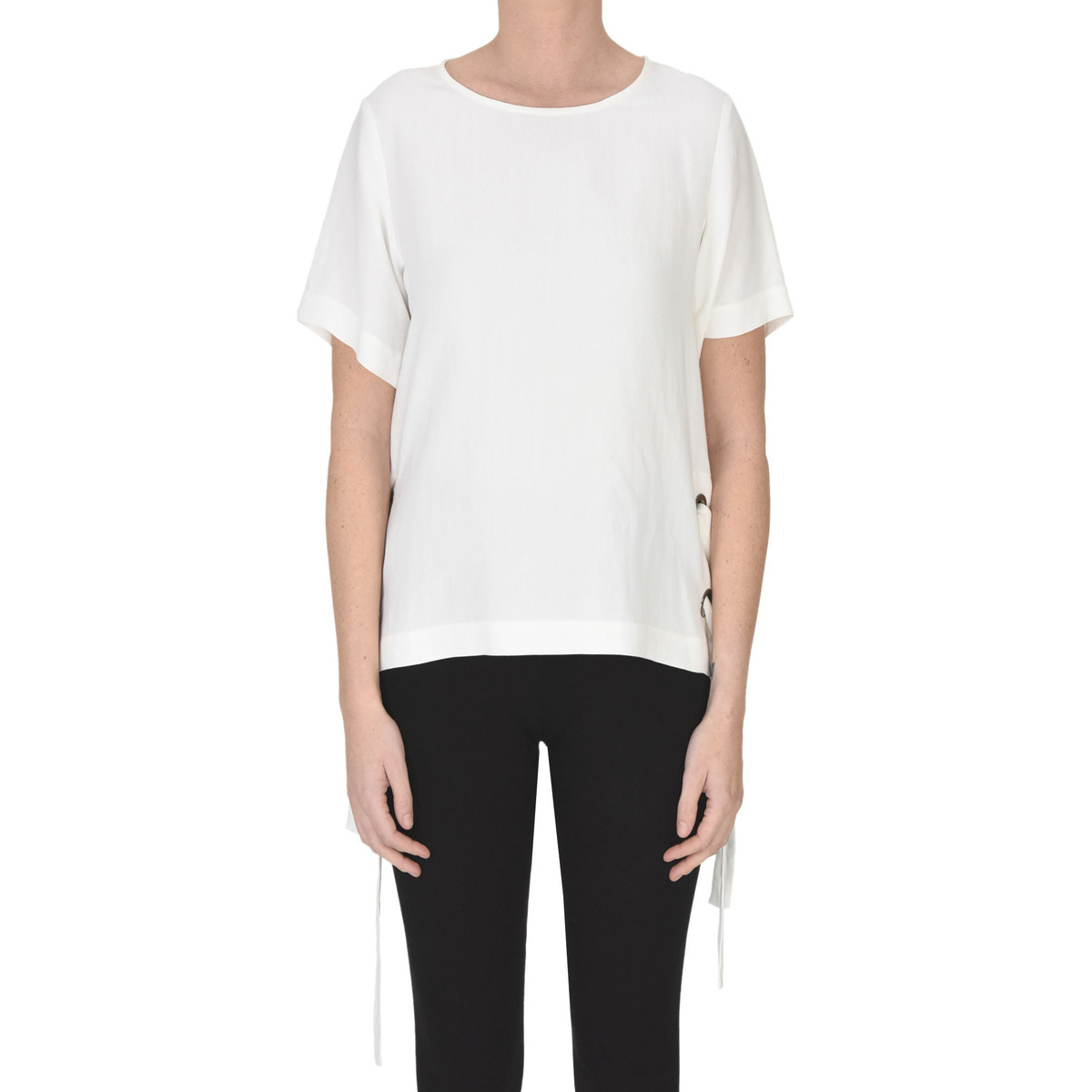 Abbigliamento Donna T-shirt & Polo Antonelli Firenze T-shirt in viscosa e lino TPS00003062AE Bianco