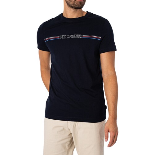 Abbigliamento Uomo T-shirt maniche corte Tommy Hilfiger T-shirt a righe sul petto Blu