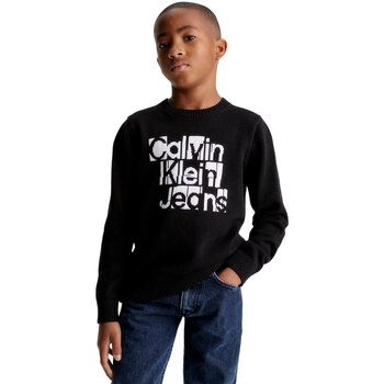 Abbigliamento Bambino T-shirts a maniche lunghe Calvin Klein Jeans INST. GRID GRAPHIC SWEATER Nero