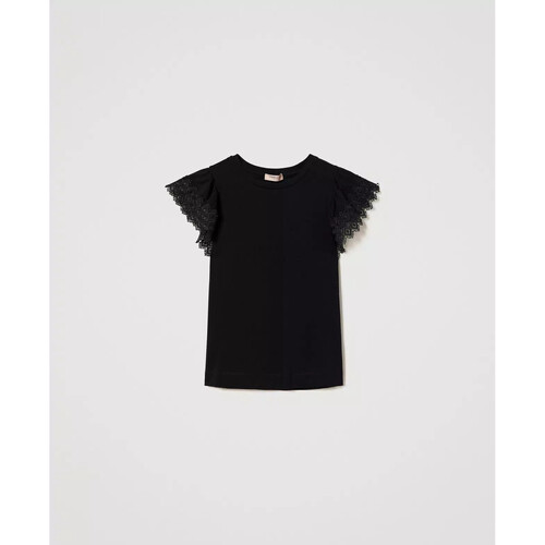 Abbigliamento Donna T-shirt & Polo Twin Set T-SHIRT CON MANICHE IN MACRAME Nero