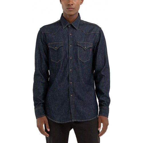 Abbigliamento Uomo T-shirt & Polo Replay Camicia Western In Denim Blu