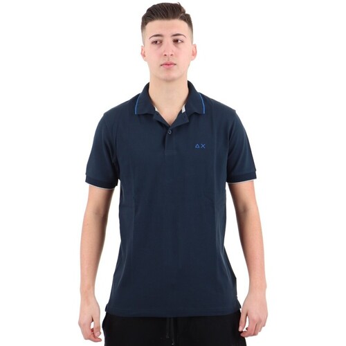Abbigliamento Uomo T-shirt & Polo Sun68 POLO SMALL STRIPES ON COLLAR S/S Blu