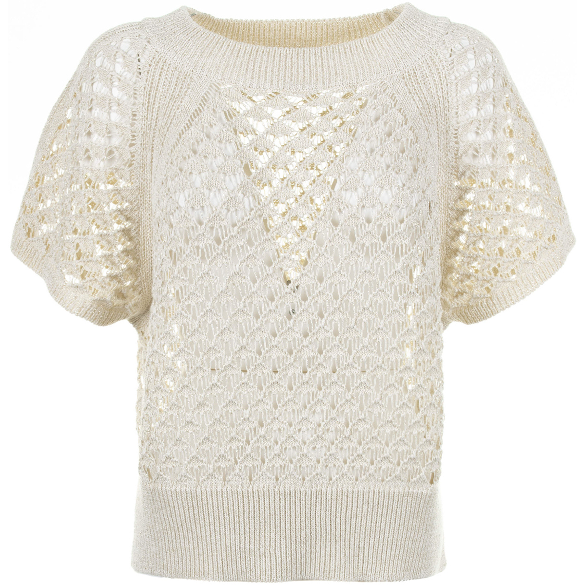 Abbigliamento Donna Maglioni Kaos Collezioni Maglia a maniche corte panna a rete Bianco