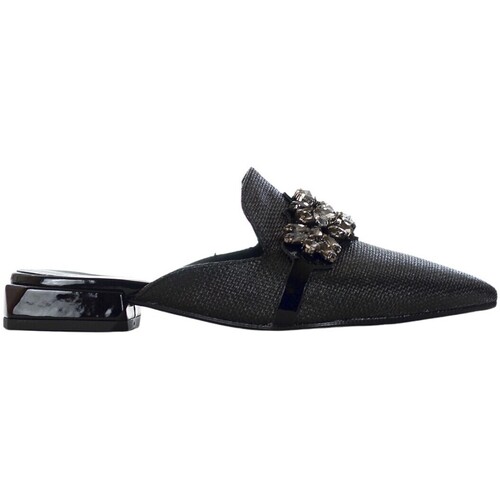 Scarpe Donna Pantofole Lorenzo Mari Sabot in rafia con accessorio in strass Nero