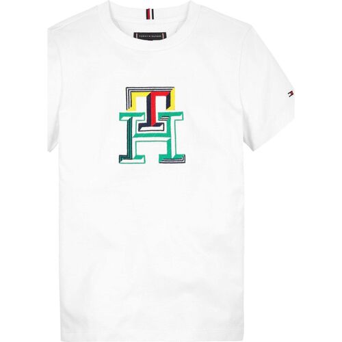 Abbigliamento Bambino T-shirt maniche corte Tommy Hilfiger T-shirt TH Monogram con ricamo multicolore KB0KB08813 Bianco