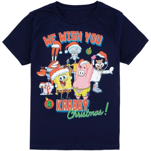 Abbigliamento Unisex bambino T-shirt maniche corte Spongebob Squarepants Krabby Christmas Blu
