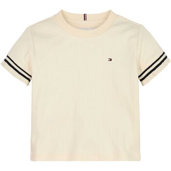 Abbigliamento Bambina T-shirt maniche corte Tommy Hilfiger T-shirt Essential slim fit con ruches KG0KG07743 Beige