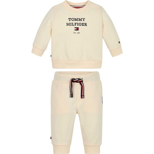 Abbigliamento Bambino Completo Tommy Hilfiger Completo felpa e joggers con logo KN0KN01771 Beige