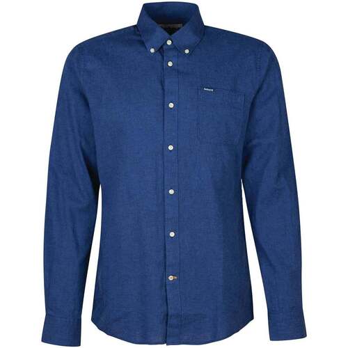 Abbigliamento Uomo Camicie maniche lunghe Barbour Lino Botton Down Indigo Blu