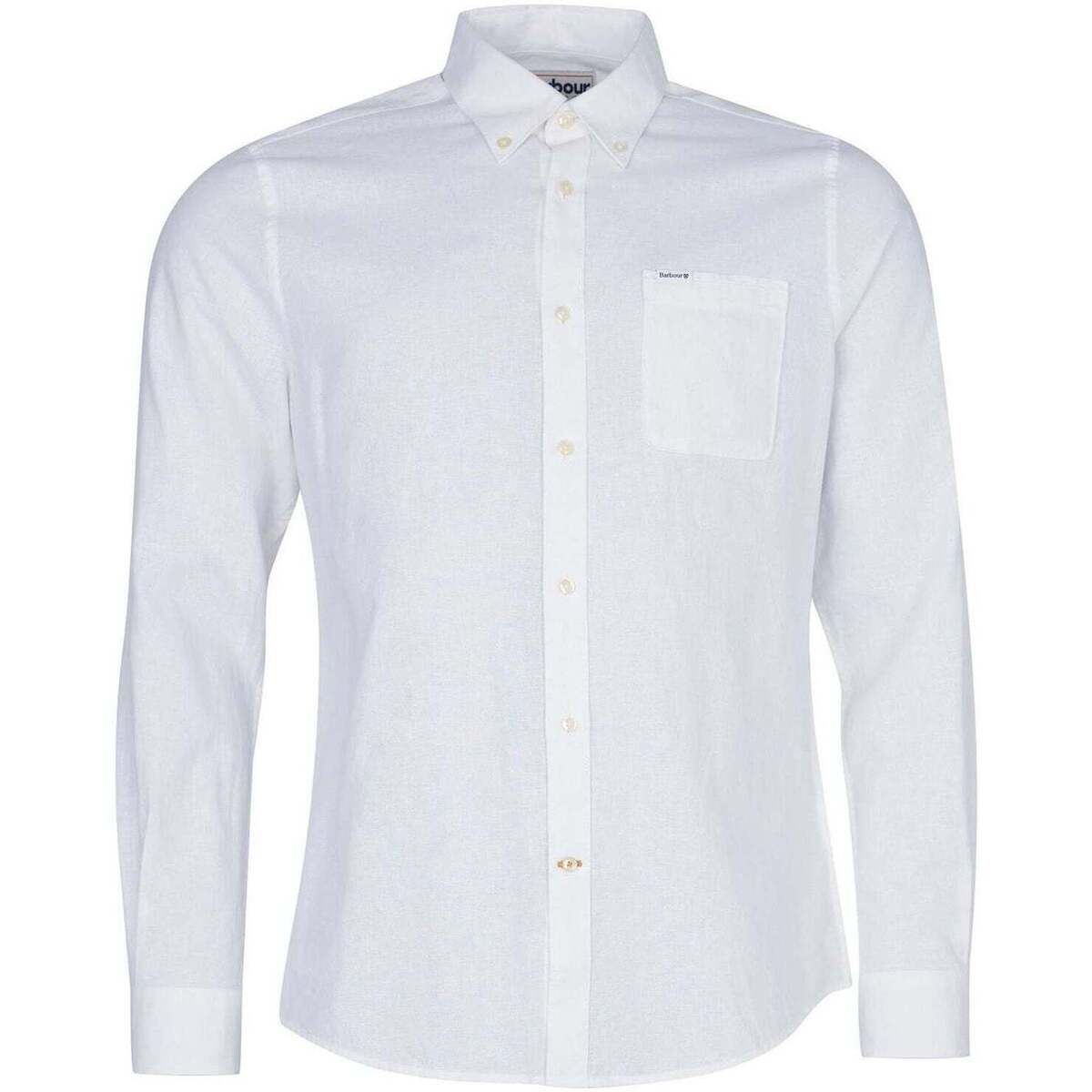 Abbigliamento Uomo Camicie maniche lunghe Barbour Lino Botton Down Bianco Bianco