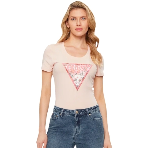 Abbigliamento Donna T-shirt maniche corte Guess Rn triangle Rosa