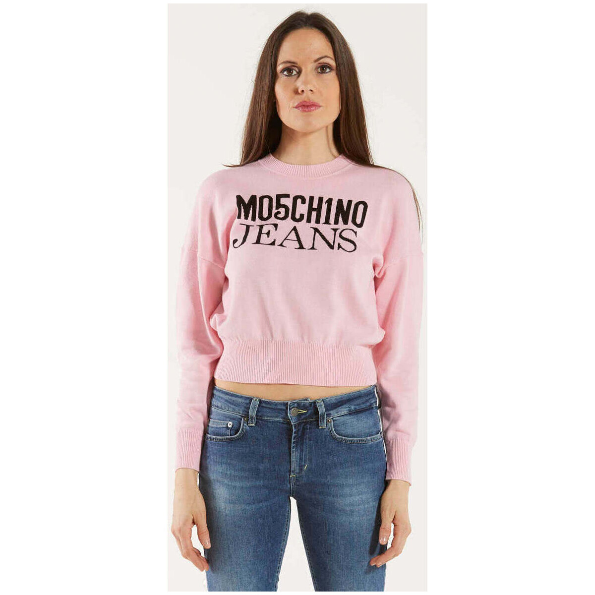 Abbigliamento Donna T-shirts a maniche lunghe Moschino felpa rosa con stampa Rosa