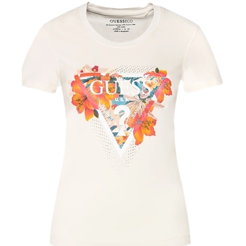Abbigliamento Donna T-shirt maniche corte Guess Tropical Triangle Bianco