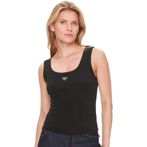 Abbigliamento Donna Top / T-shirt senza maniche Guess strass Nero