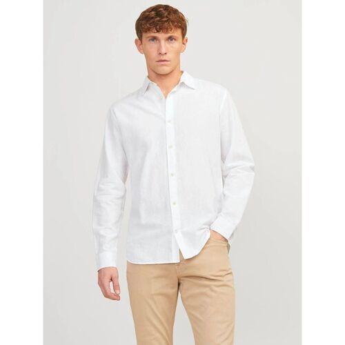 Abbigliamento Uomo Camicie maniche lunghe Jack & Jones 12248384 SUMMER LINEN-WHITE Bianco
