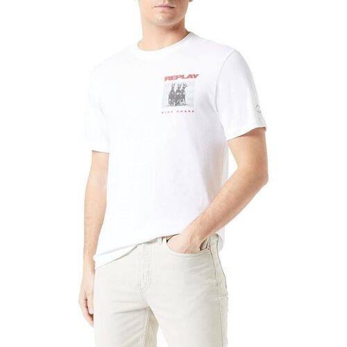 Abbigliamento Uomo T-shirt maniche corte Replay T-shirt girocollo realizzata in open hand M6766.000 Bianco
