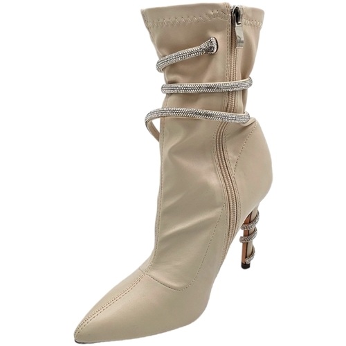 Scarpe Donna Tronchetti Malu Shoes Tronchetti donna a punta beige effetto calzino con tacco sottil Beige