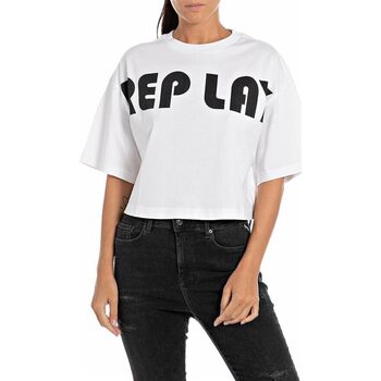 Abbigliamento Donna T-shirt maniche corte Replay T-shirt girocollo  cropped con giromanica sceso W3798N.000 Bianco
