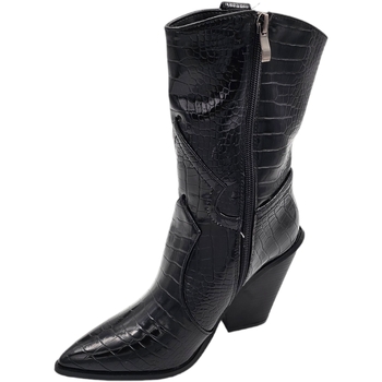 Image of Tronchetti Malu Shoes Scarpe Tronchetto donna camperos nero lucido con stampa pitonata anima