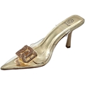 Image of Scarpe Malu Shoes Decollete scarpa donna a punta trasparente oro con nodo spilla