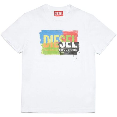 Abbigliamento Bambino T-shirt maniche corte Diesel T-shirt con stampa multicolor J0177600YI9 Bianco