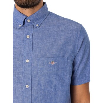 Gant Camicia a maniche corte in cotone e lino regolare Blu
