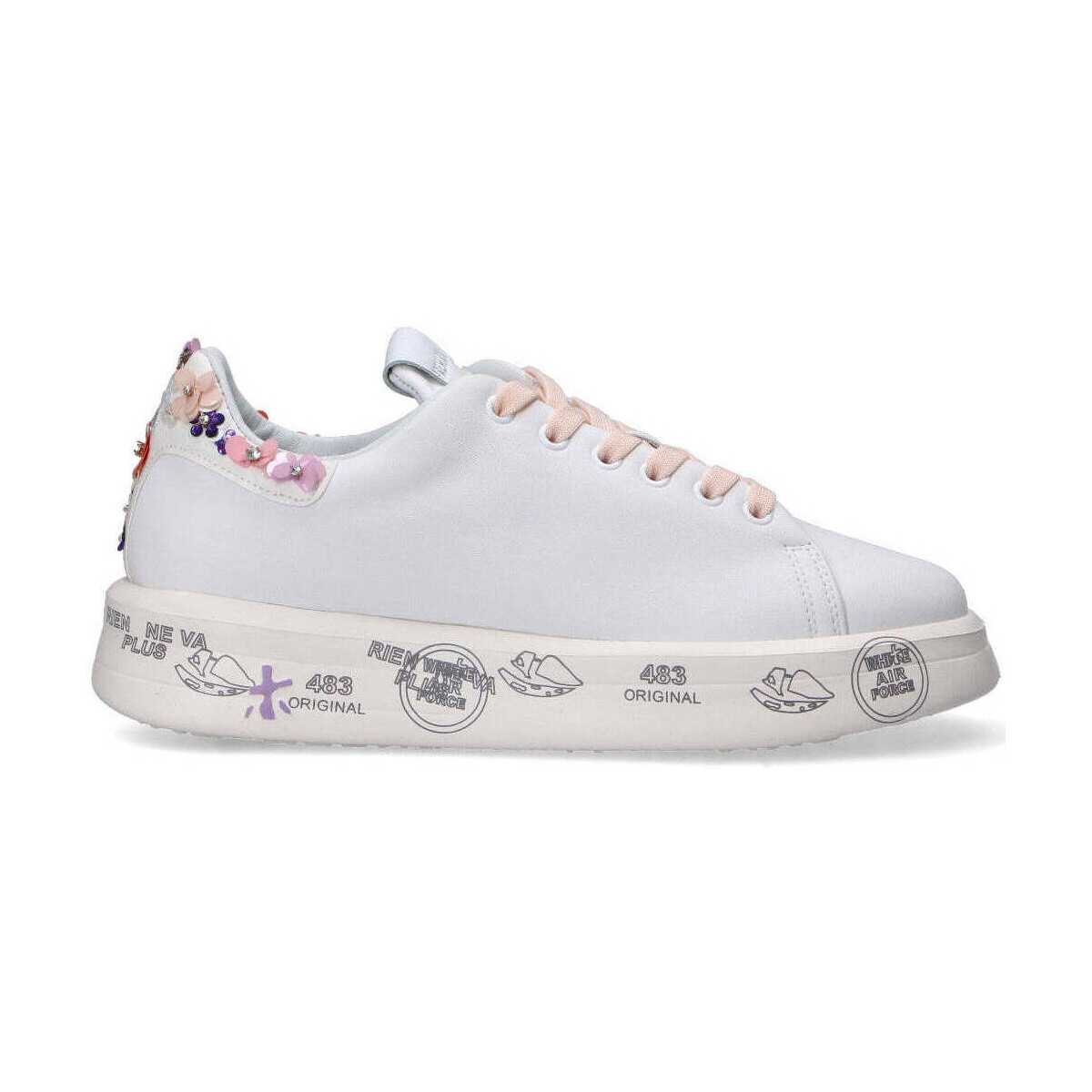 Scarpe Donna Sneakers basse Premiata sneaker Belle bianca con fiori Bianco