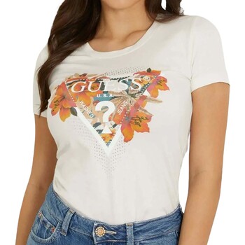 Abbigliamento Donna T-shirt & Polo Guess Ss Cn Tropical Triangle Tee Bianco