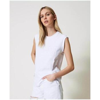 Abbigliamento Donna Top / T-shirt senza maniche Twinset Actitude T-shirt regular con pizzo 241AT2190 Bianco