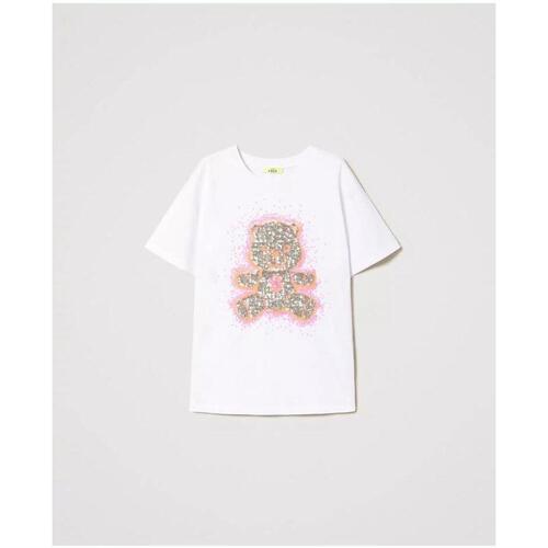 Abbigliamento Donna T-shirt maniche corte Twinset Actitude T-shirt over MYFO con grafica e paillettes 241AQ2190 Bianco