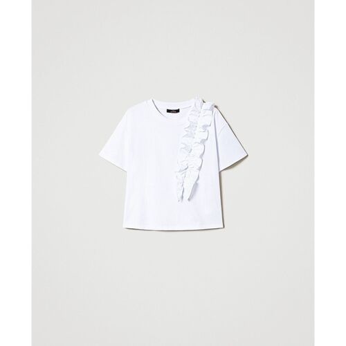 Abbigliamento Donna T-shirt maniche corte Twinset Actitude T-shirt regular con volant 241AT2082 Bianco