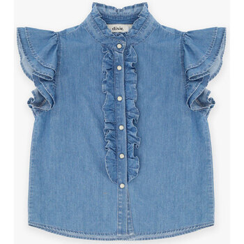 Abbigliamento Bambina Camicie Dixie Camicia jeans in puro cotone con ruches CC13010G64 Blu